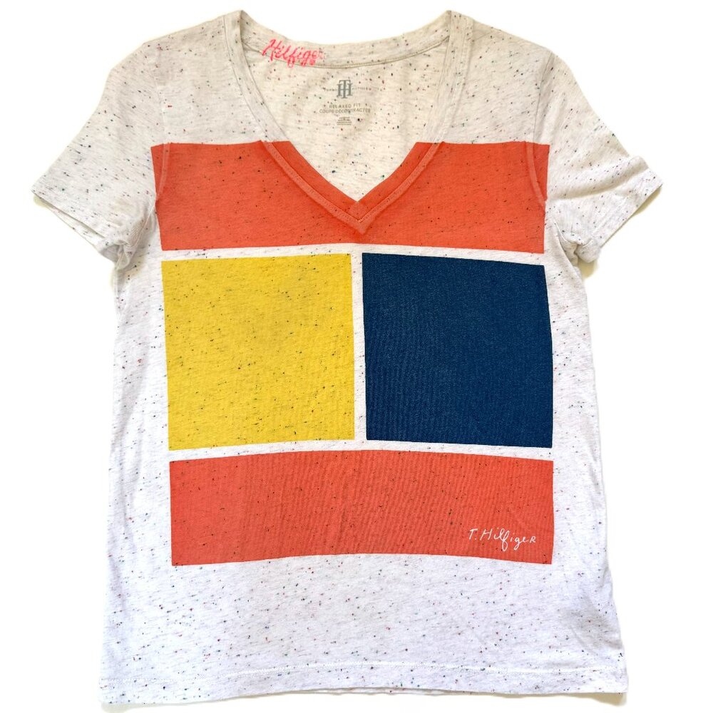 Tommy Hilfiger Women's Short Sleeve V-Neck Graphic Top T-Shirt Size XS